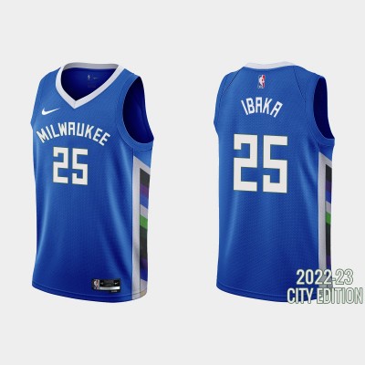 Milwaukee Bucks #25 Serge Ibaka Men's Nike Blue 2022-23 NBA Jersey - City Edition Men's